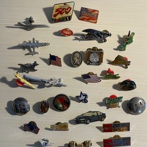 Large Lot Of  Vintage Collectible Tie Bars, Military Pins , Flag Pins & More- 30